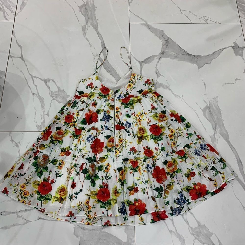Alice + Olivia Valencia Mini Flare Dress 2 Floral Lined Bohemian Sleeveless Zip